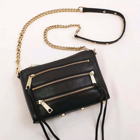 Rebecca Minkoff Handbags - Rebecca Minkoff Mini 5 Zip Crossbody Black Gold